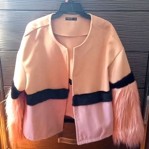 Tri Color Pink faux fur Jacket NWOT